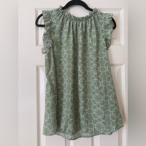 La Femme Tops - Sage Geometric Blouse- Like New